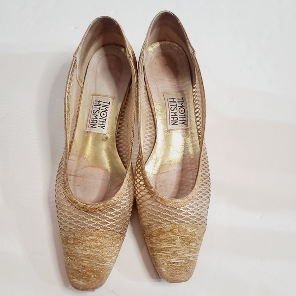 Vintage Timothy Hitsman Gold Mesh Block Heel Pumps size 10 - Picture 2 of 15